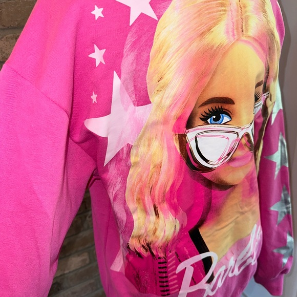 ✨NWT✨ Host Pick 💖 Barbie Hot Pink Hoodie Sweatshirt Jacket with Stars Sleeves - Picture 6 of 10